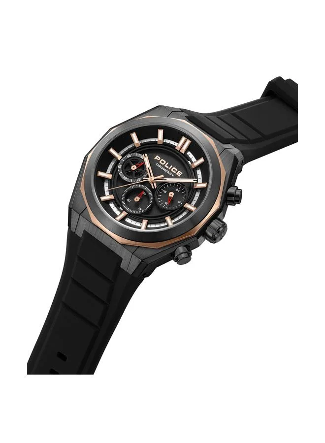 بوليس Steward Black Dial Silicone Strap Chronograph Watch for Men, 46mm